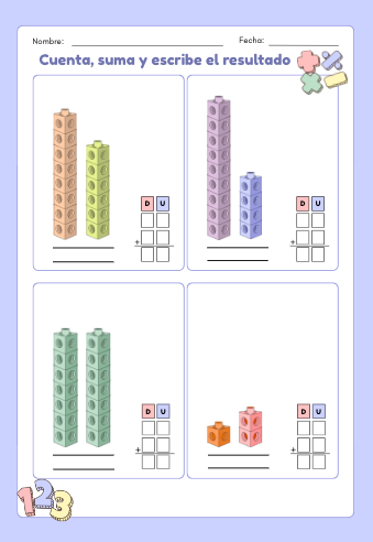 Sumo con bloques: cuento, represento y escribo el resultado (CAT & CAST)