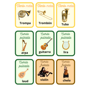Las familias de instrumentos – Juego de cartas imprimible