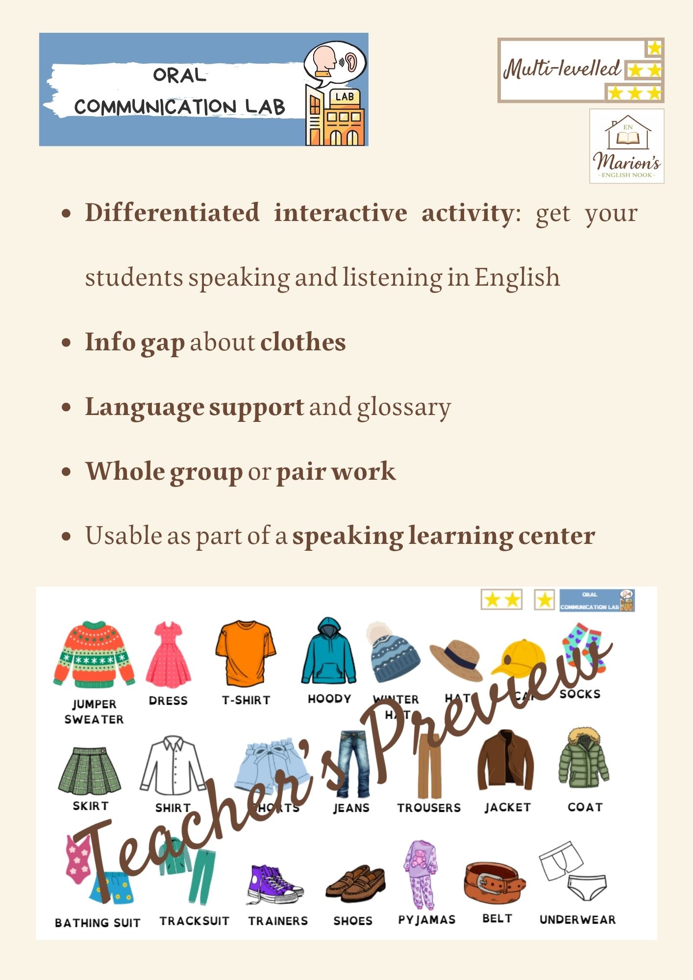 Profes Papel Tijera FREE Clothes & Colours Speaking Info Gap Activity ...