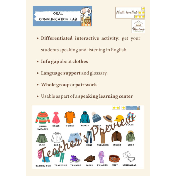 FREE Clothes & Colours Speaking Info Gap Activity | Find the Differences