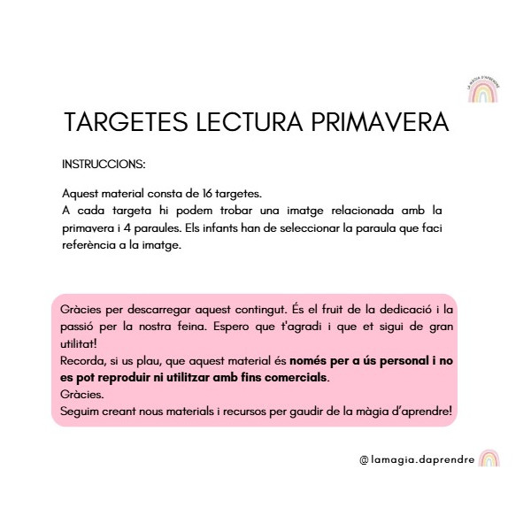 Targetes lectura primavera