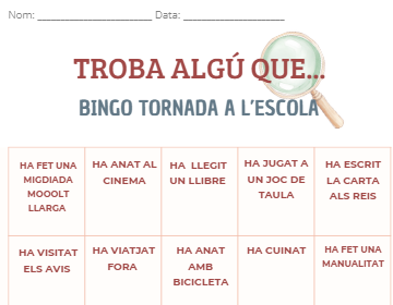 BINGO “TROBA ALGÚ QUE…” – Tornada a l’escola després de Nadal