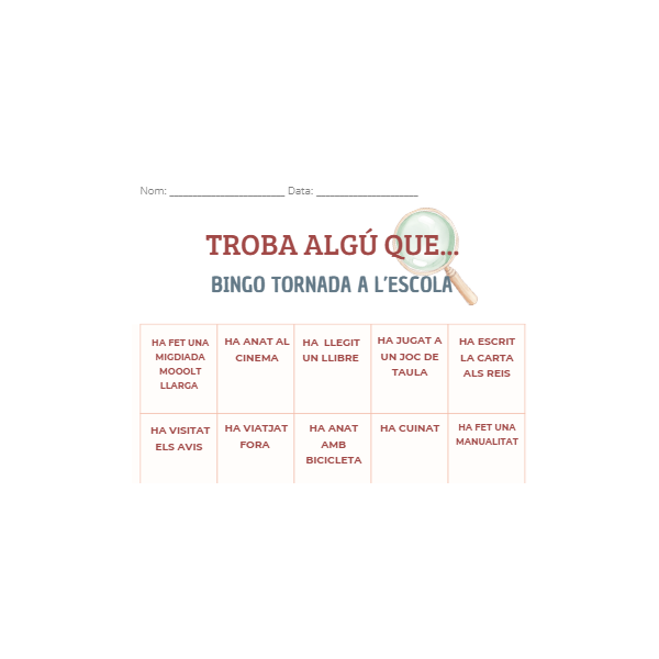 BINGO “TROBA ALGÚ QUE…” – Tornada a l’escola després de Nadal