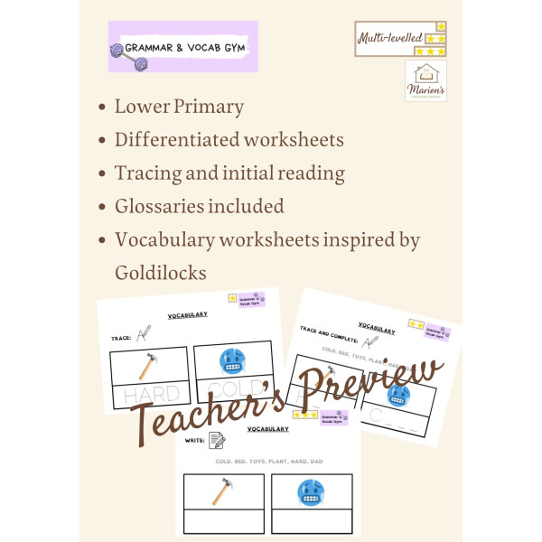 Goldilocks Vocabulary Tracing & Writing Worksheets: Differentiated Literacy