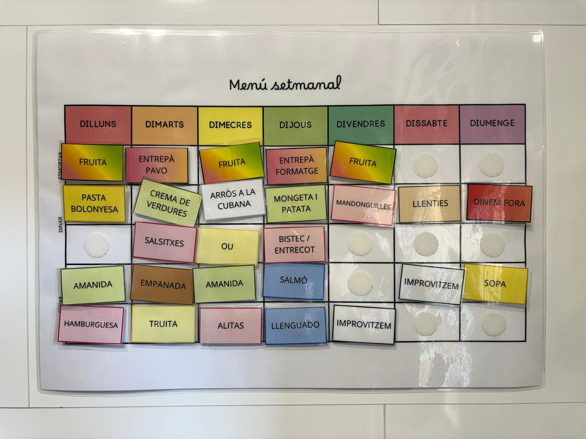 Menú setmanal amb velcro
