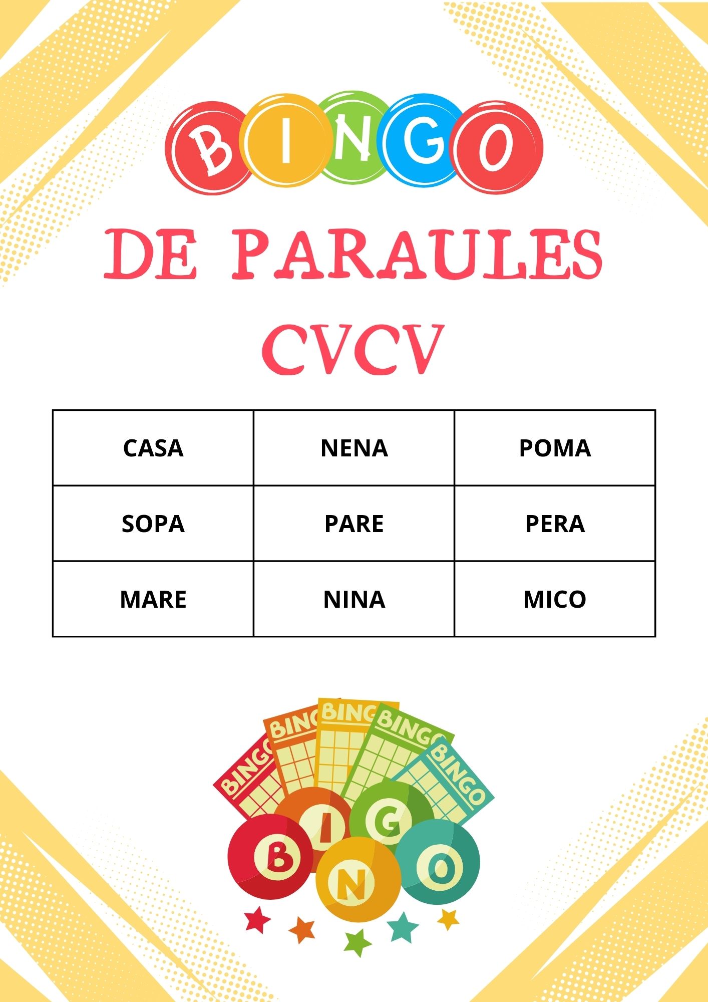 Bingo de paraules CVCV