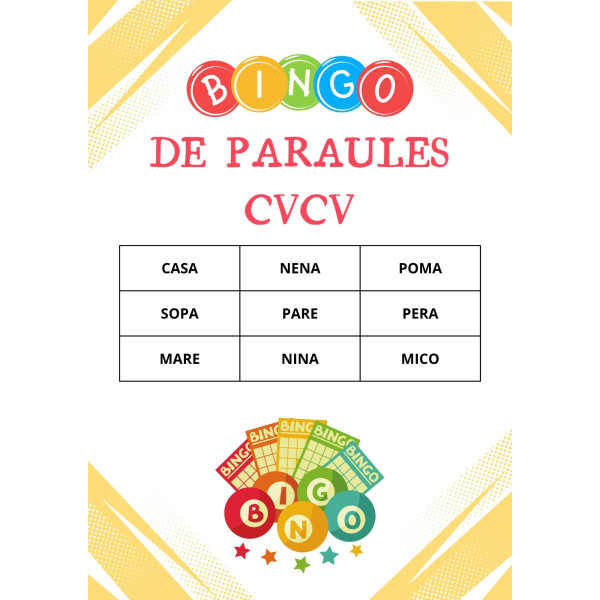 Bingo de paraules CVCV