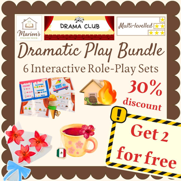 Dramatic Play Bundle (6 Role Play Sets) | Speaking Centers & Fast Finishers | Food, Shops, Community Helpers