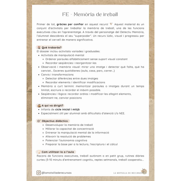 FUNCIONS EXECUTIVES - MOSTRA. Memòria de treball