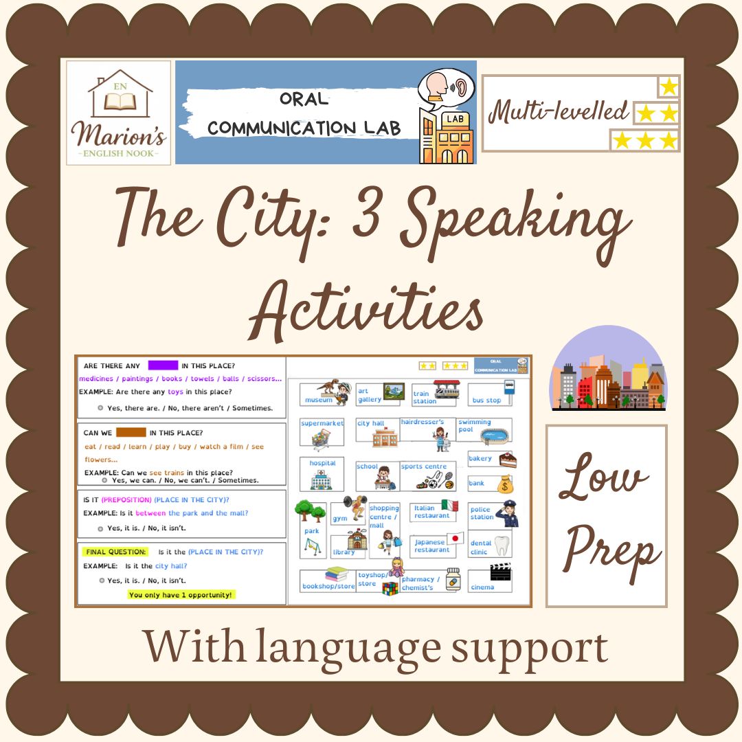 City & Town Speaking Activities, Games | Places, Directions & Prepositions