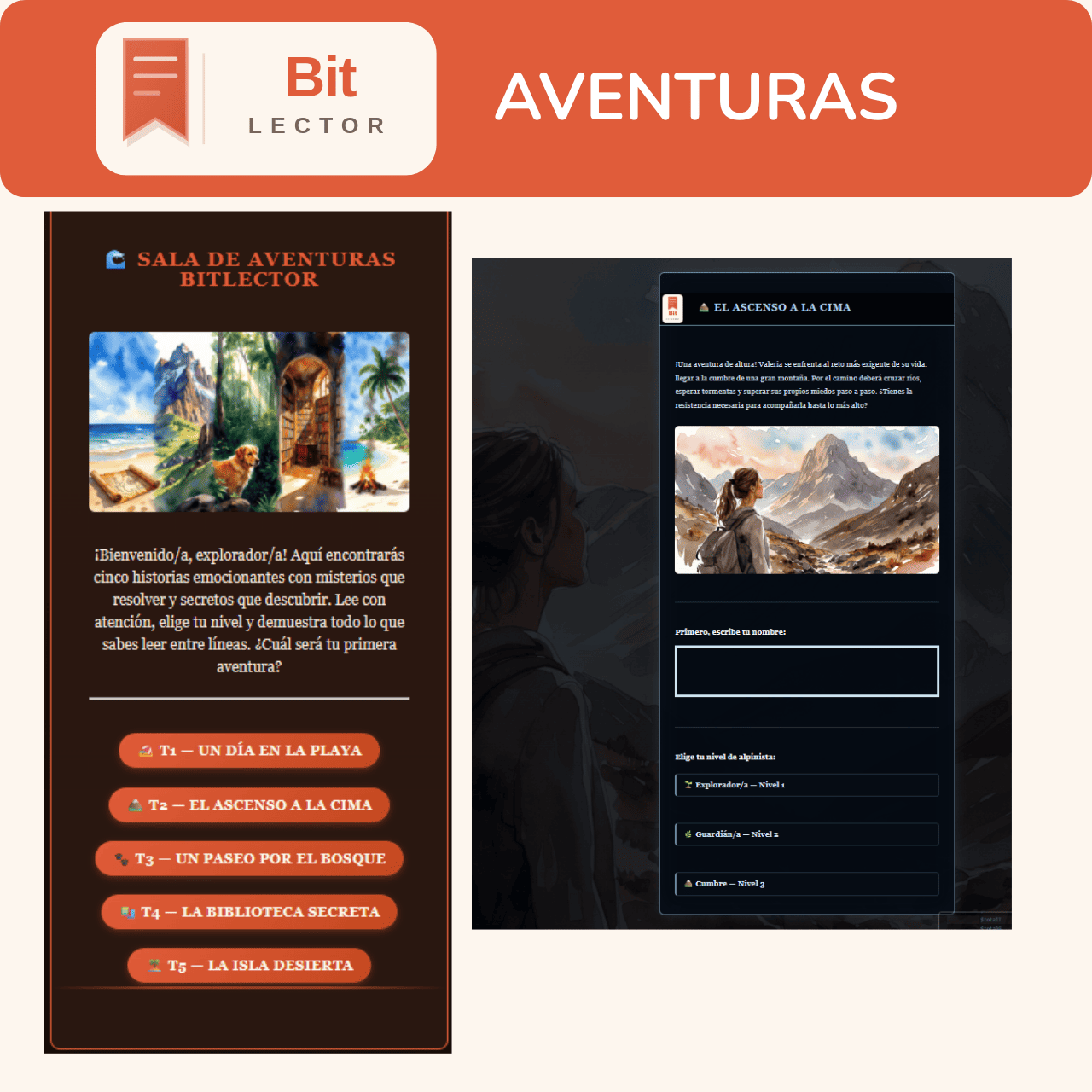 BitLector | Comprensión lectora interactiva AVENTURAS· 3 niveles diferenciados