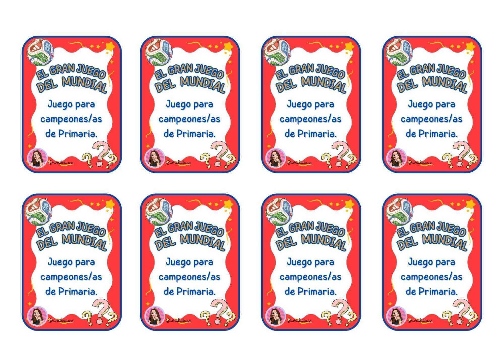 PACK2 TARJETAS DE PREGUNTAS "EL GRAN JUEGO DEL MUNDIAL!