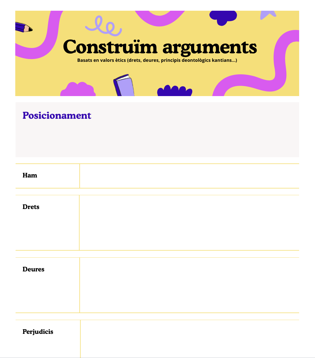 Plantilla per a construir arguments basats en valors