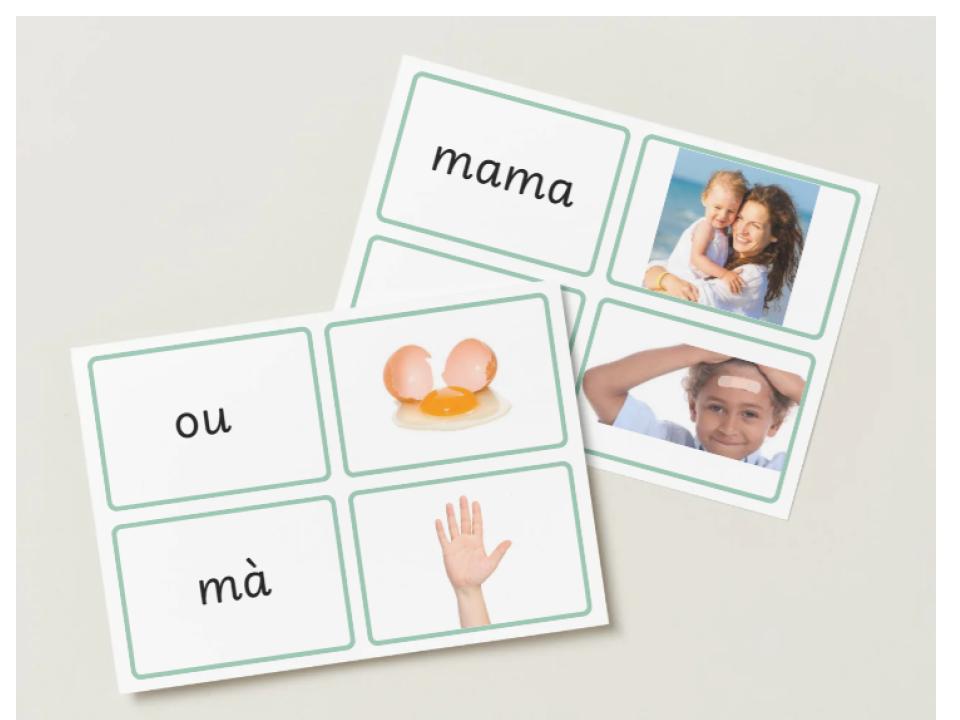 Material de lectura de paraules en llengua catalana (lletra d'impremta)