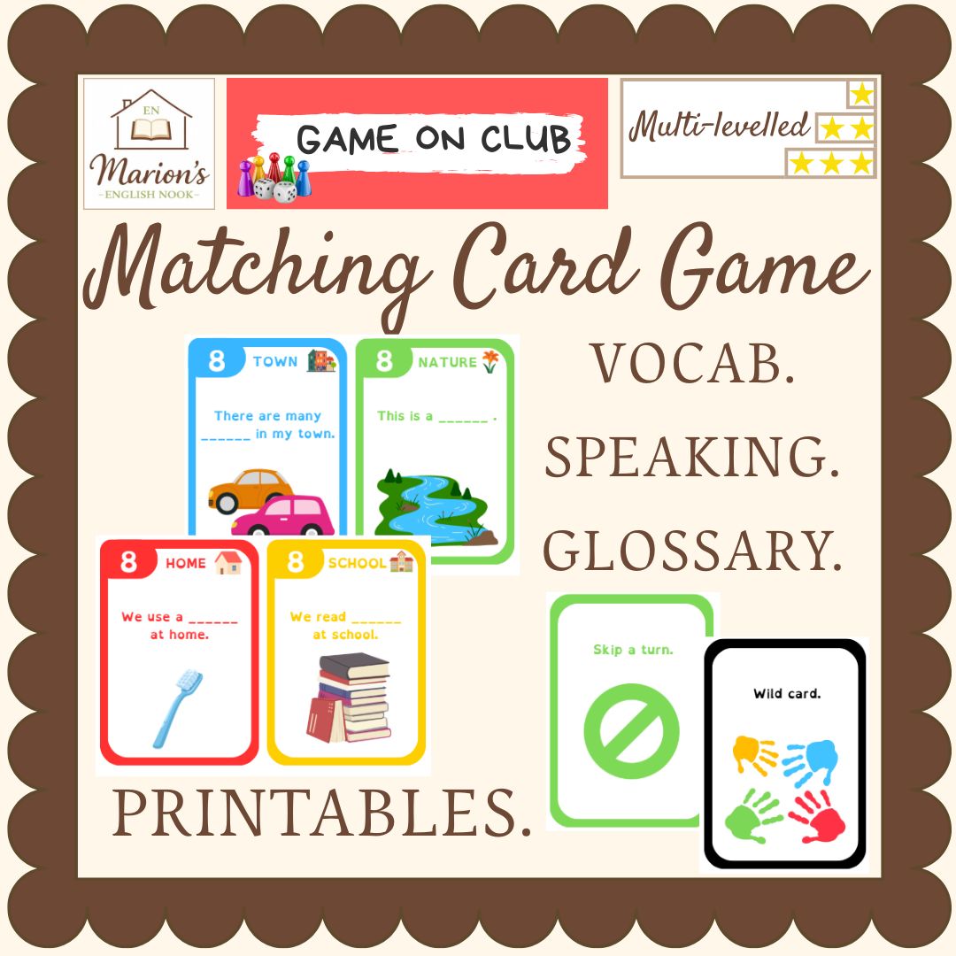 Vocabulary Matching Card Game | 128 Speaking Cards | Home School Town Nature