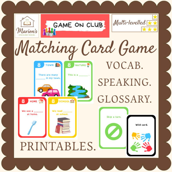 Vocabulary Matching Card Game | 128 Speaking Cards | Home School Town Nature