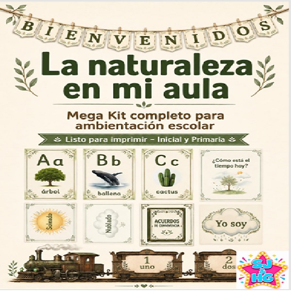 Mega kit completo para ambientación escolar con temática de la naturaleza. Listo para imprimir