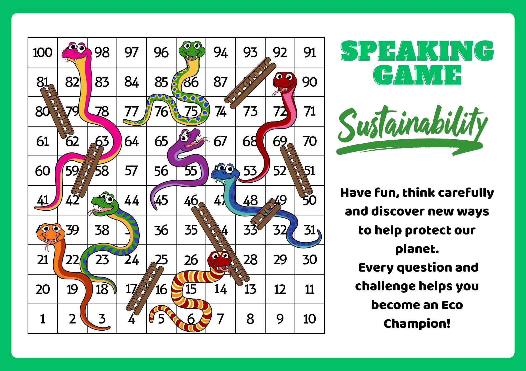Speaking Game About Sustainability SNAKES AND LADDERS