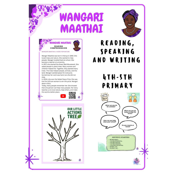 WANGARI MAATHAI Sustainability reading, speaking and writing activities for Primary