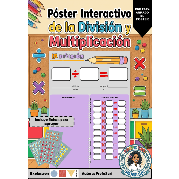 Póster Interactivo de la División y Multiplicación | Juego de Reparto Manipulativo (2.º y 3.º de Primaria) | Formato Individual y Póster Gigante de Aula