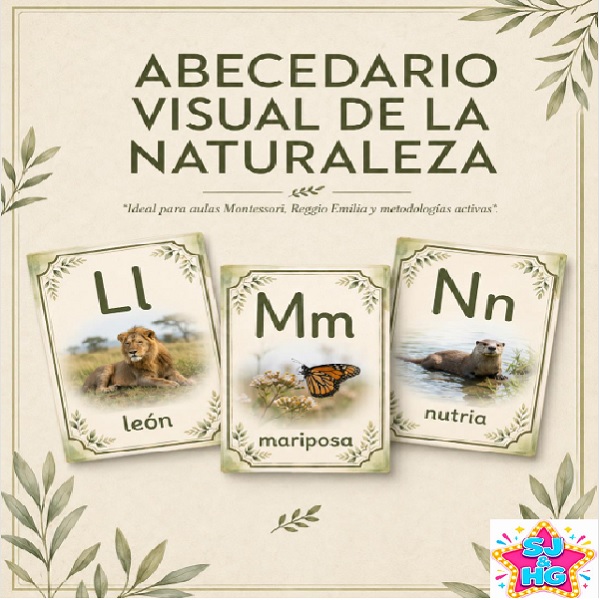 Abecedario visual de la Naturaleza: Láminas de Aula (Estilo Montessori y Reggio Emilia)