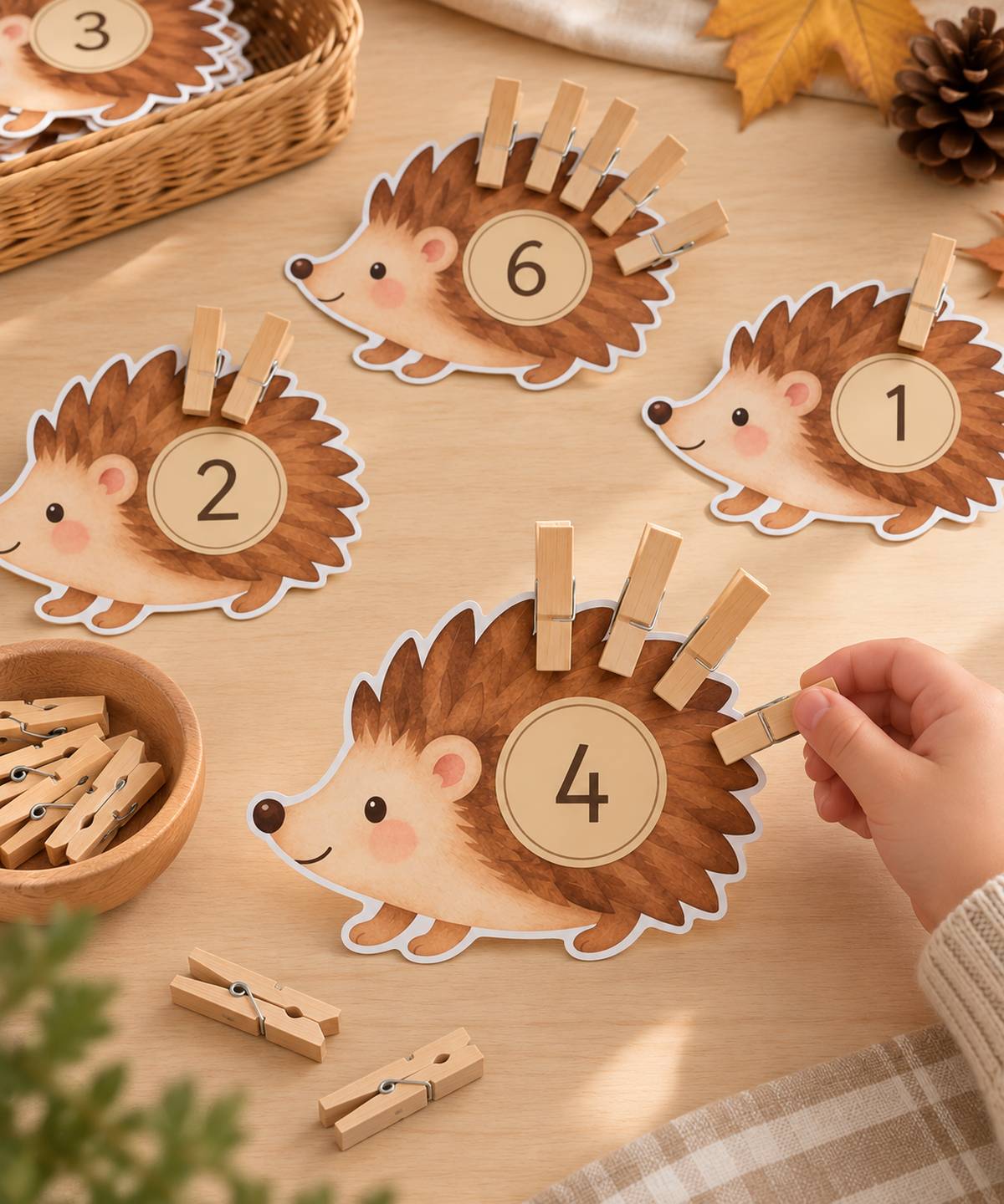 Numeración con pinzas: erizos