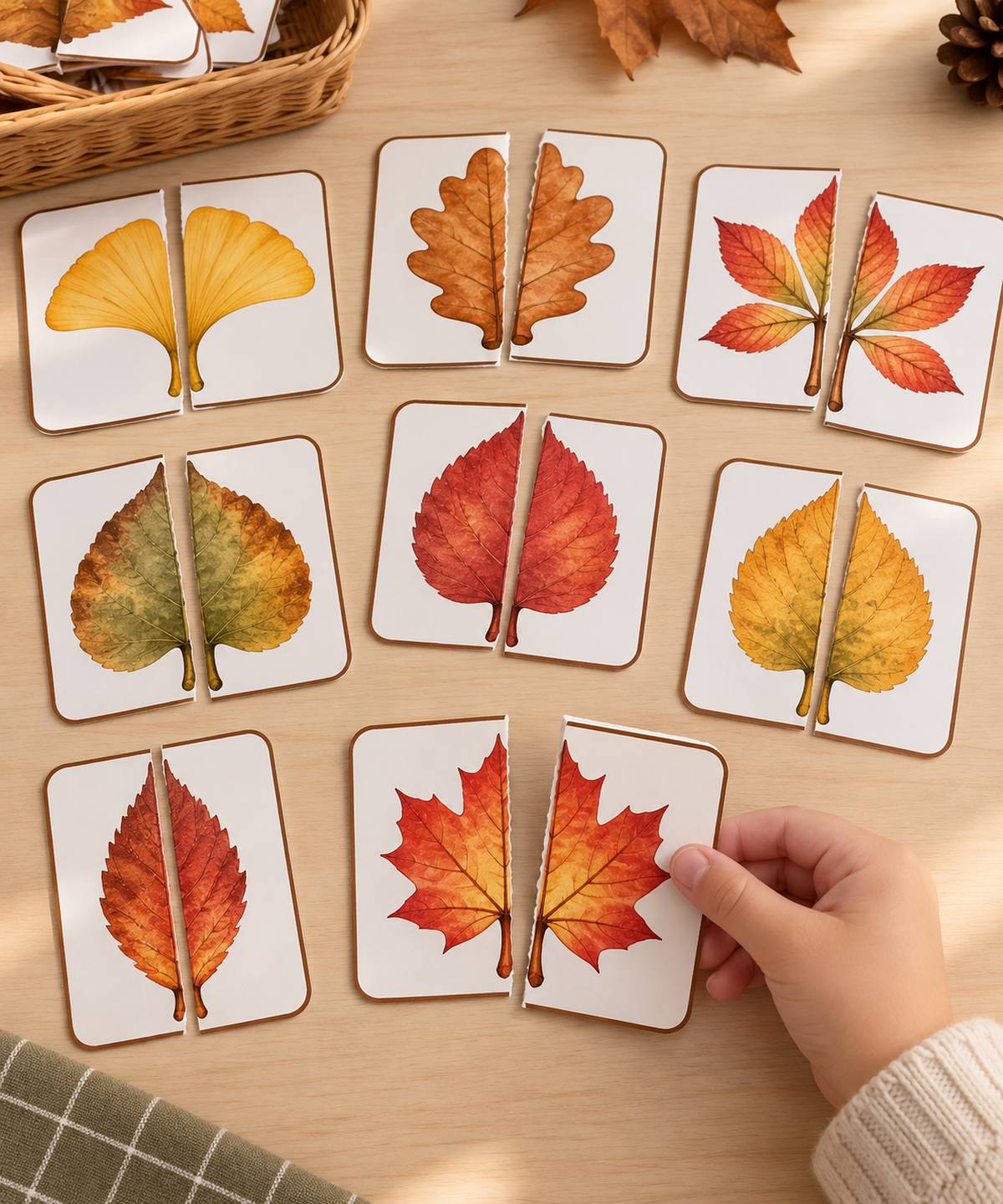 Mitades de hojas de otoño