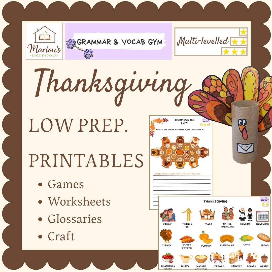 Thanksgiving Grammar and Vocabulary Pack | Primary Printables & Craft