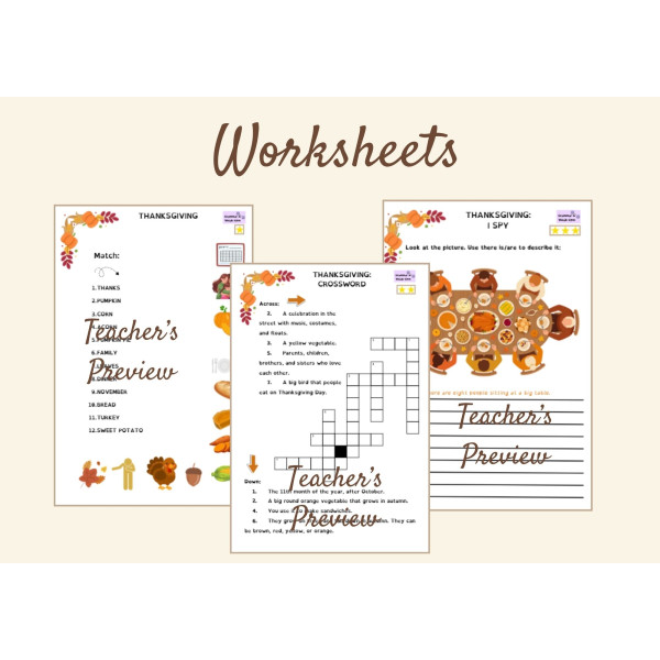 Thanksgiving Grammar and Vocabulary Pack | Primary Printables & Craft